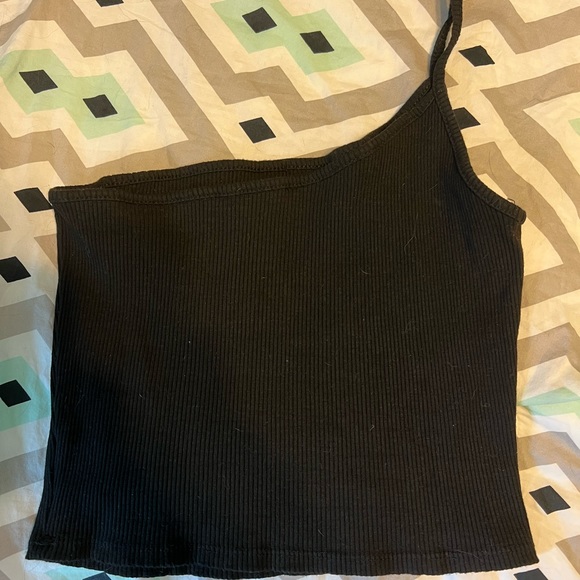 One Shoulder Ribbed Crop Tank - Picture 2 of 3